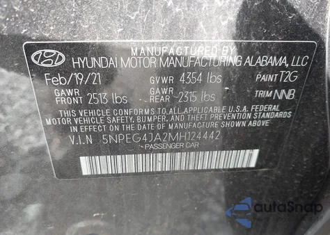 2021 Hyundai Sonata Se из США, поврежденный, VIN 5NPEG4JA2MH124442